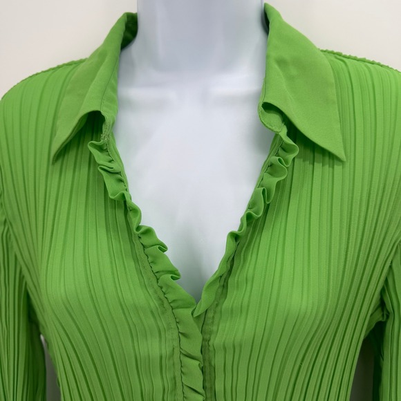 Allison Taylor Womens Lime Green Pleated Ruffle Bell Sleeve Blouse Large - Picture 4 of 11